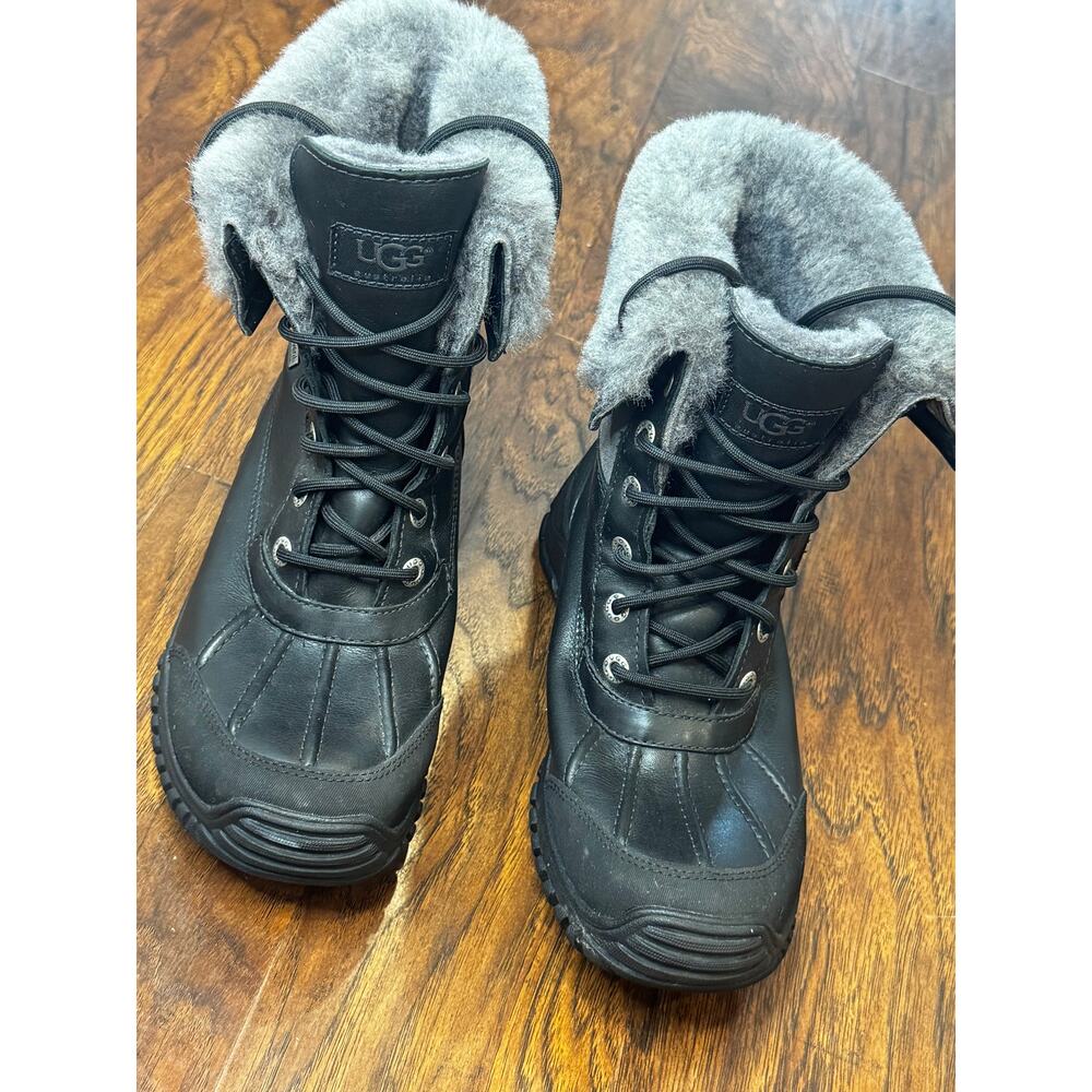 UGG Adirondack II Boots Black Leather & Suede Waterproof Winter Wms 8 EU 39 - Picture 11 of 12